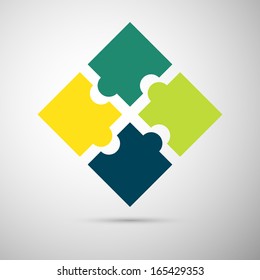 yellow and green colored puzzle infographic concept 