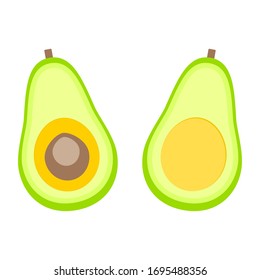 Yellow with green contour avocado illustration.  Element of education and health  illustration. Vegetarian food. Vector isolated illustration on white background