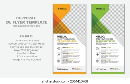 Yellow and Green Corporate DL Flyer Rack Card Template Unique Design with Creative Idea