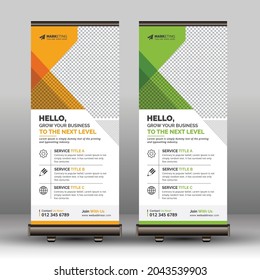 Yellow and Green Creative Corporate Roll Up Banner Template, Modern Unique Professional Business Signage Standee Design