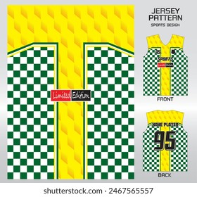 yellow green croatian checkered pattern design, illustration, textile background for sports t-shirt, football jersey shirt mockup for football club. consistent front view