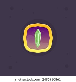 Yellow Green Crystal Gem Magic Esoteric Game Icon In Golden Purple Frame Isolated Vector Design