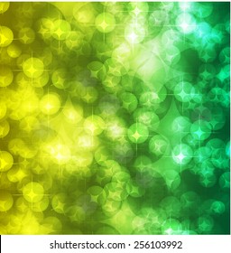 yellow green Defocused Light, Flickering Lights, Vector abstract festive background with bokeh defocused lights.