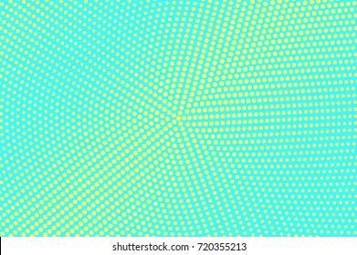 Yellow and green dotted halftone vector background. Radial centered halftone gradient. Turquoise halftone banner template. Vivid neon dotted pattern. Abstract dotted backdrop. Pop art surface design