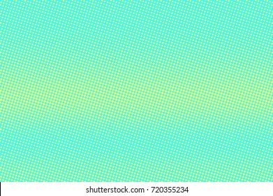 Yellow and green dotted halftone vector background. Linear halftone gradient. Bright turquoise halftone banner template. Vivid neon dotted pattern. Abstract dotted backdrop. Pop art surface design