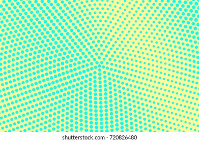 Yellow and green dotted halftone vector background. Rough halftone gradient. Bright turquoise halftone banner template. Vivid neon dotted pattern. Abstract dotted backdrop. Pop art surface design