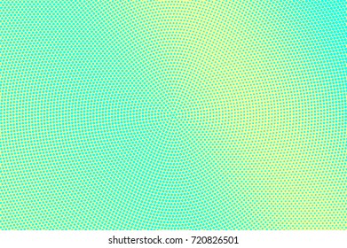 Yellow and green dotted halftone vector background. Rough halftone gradient. Bright turquoise halftone banner template. Vivid neon dotted pattern. Abstract dotted backdrop. Pop art surface design
