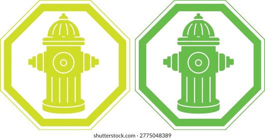 Yellow and green fire hydrant icons in two styles