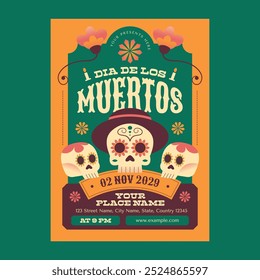 Amarelo Verde Plano Design Dia De Los Muertos Folheto de Mídia Social