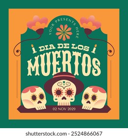 Verde Amarelo Plano Design Dia De Los Muertos Social Media Post