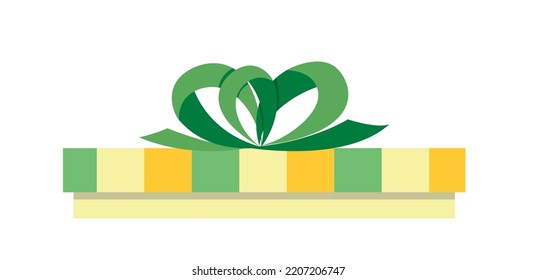 Yellow green flat gift with green bow. Birthday present. Flat, cartoon. Isolated vector illustration eps 10