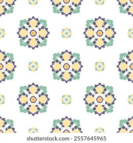 Yellow and green floral on white background  embroidery, motif ethnic ikat seamless textile illustration, print striped ornament, pattern, design for wrapping, wallpaper, and fabric textiles.