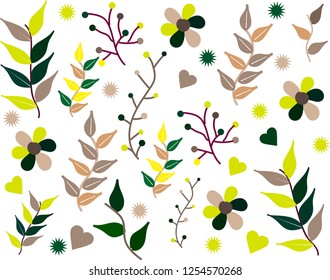 yellow green floral pattern hand drawn illustration