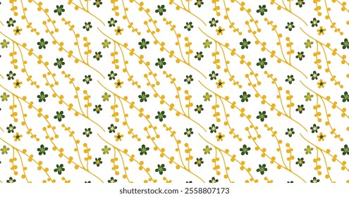 Yellow green flower seamless pattern on white background .soft pastel color seamless pattern for motif textile fabric or other.