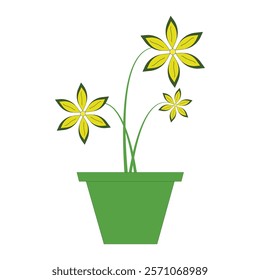 yellow and green Flowering Plant in Pot vector art design