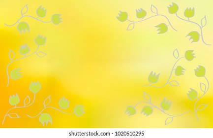 Yellow and Green Flowers with Leaves and Stems on Yellow Gradient Background