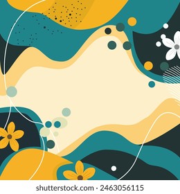 Yellow Green Fluid Frame Background with Flower Plant Decoration and Copy Space