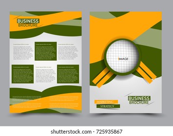 Yellow and green flyer design template. Brochure abstract background for business, education, presentation, advertisement. Corporate identity style concept. Editable vector illustration.
