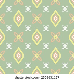 Padrões geométricos sem costura amarelos e verdes que são tradicionais, étnicos, navajos ou índios ameríndios. designs para roupas, cortinas, tapetes, sarongs, hmong e bordas de tecido.