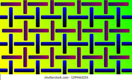 Yellow and green gradient background with blue and purple lines that form square patterns on top. Simple vector background 