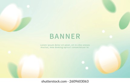 Yellow and green gradient background with flowers. 