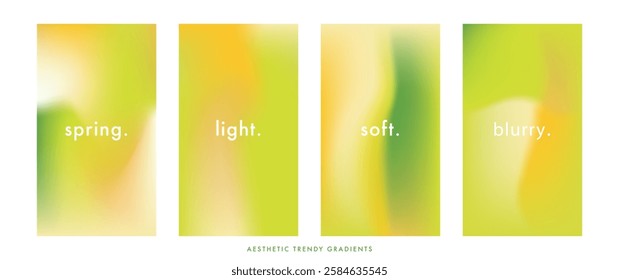 Yellow green gradient background. Simple soft abstract vector texture. Spring season stories set. Nature vertical vector bg. Springtime gradient stories design template for poster, social post, cover