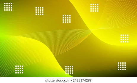 Yellow green gradient mesh abstract background decorated with blended lines and square shapes and wavy curves nice for wallpaper or banner