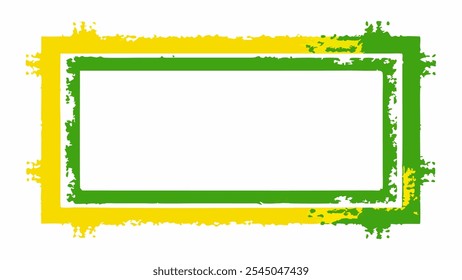 Yellow and green grunge frame, rectangle grunge on white background for your presentaion or design background 