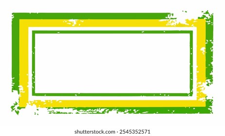 Yellow and green grunge frame, rectangle grunge on white background for your presentaion or design background 