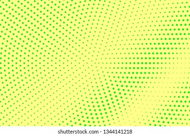 Yellow green halftone vector background. Faded halftone texture. Diagonal dotwork gradient. Vibrant dotted halftone surface. Retro halftone overlay. Vintage cartoon effect. Perforated texture