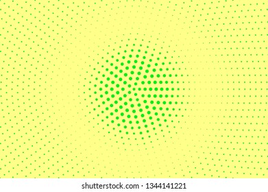 Yellow green halftone vector background. Grunge halftone texture. Centered dotwork gradient. Vibrant dotted halftone surface. Retro halftone overlay. Vintage cartoon effect. Perforated texture