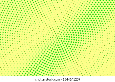 Yellow green halftone vector background. Rough halftone texture. Neon dotwork gradient. Vibrant dotted halftone surface. Retro halftone overlay. Vintage cartoon effect. Perforated texture