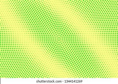 Yellow green halftone vector background. Grungy halftone texture. Diagonal dotwork gradient. Vibrant dotted halftone surface. Retro halftone overlay. Vintage cartoon effect. Perforated texture