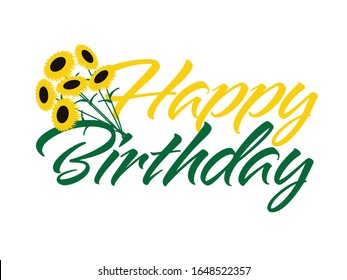 Yellow Green Happy Birthday and Sunflowers Bouquet