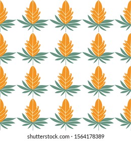 yellow and green leaf seamless pattern in a grid manner. A perfect pattern for festive season.
