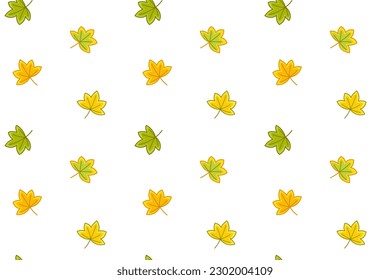Yellow green leaves of sycamore on seamless pattern. Cartoon, Vector. Isolated vector illustration eps 10