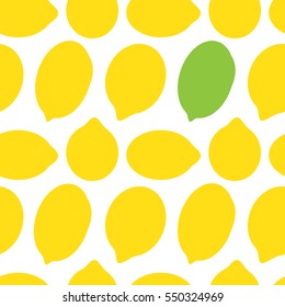 Yellow And Green Lemon Pattern on White Background