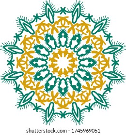 Yellow and Green Mandala Vector Art Pattern Design, Circular pattern in form of mandala for Henna, tattoo, decoration. Decorative ornament in ethnic oriental style. turkey, ottoman motifs