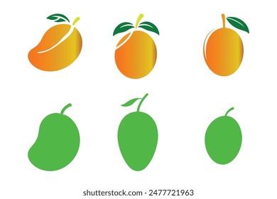 Gelbe und grüne Mango Set Illustration mit grünen Blättern