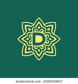 yellow green modern and elegant initial letter D symmetrical floral aesthetic logo