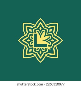 yellow green modern and elegant initial letter L symmetrical floral aesthetic logo