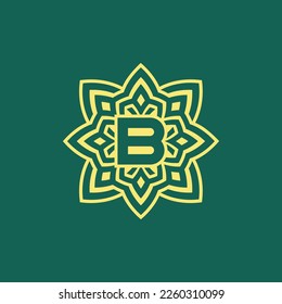 amarillo verde moderno y elegante letra inicial B logotipo estético floral simétrico