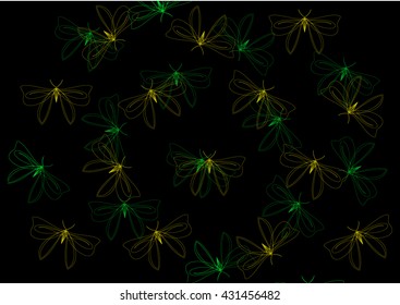 Yellow and green moth on a black background for different surfaces or web sites
