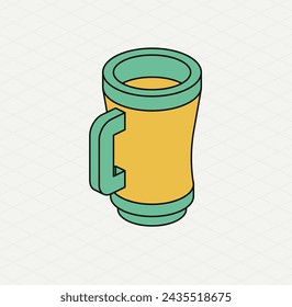 Yellow green mug. Isometric icon. Symbol of Saint Patrick day. Vector illustration. Modern style