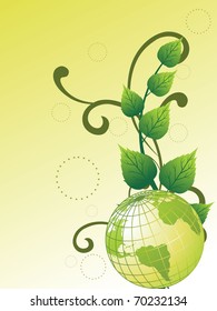 gelbe grüner Naturhintergrund mit Globus, blühende Kurve