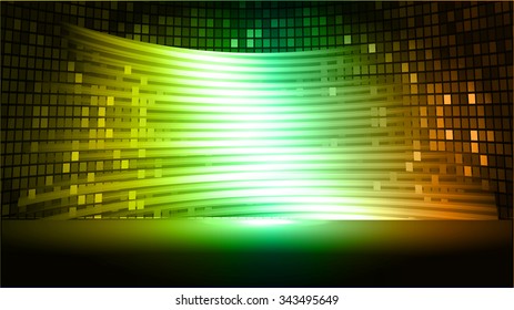 yellow green orange Abstract light lamps background for Technology computer graphic website internet and business.. Screen on stage. Vector illustration.Spot Effect. neon. point, platform, Spotlights
