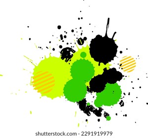 yellow green orange brush splatter water color grunge graphic style isolated on white background