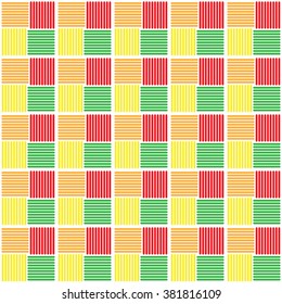 Yellow, green, orange, red gingham tablecloth seamless pattern background. Style design in repeating pattern for background or web page. Colorful icons in gray background.
