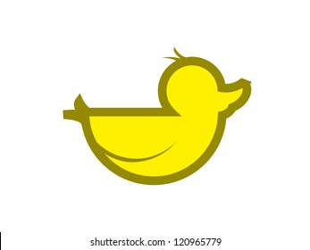 Yellow and Green Outline Duck Icon.