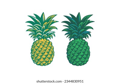 yellow and green pineapple on a white background, vector design.
